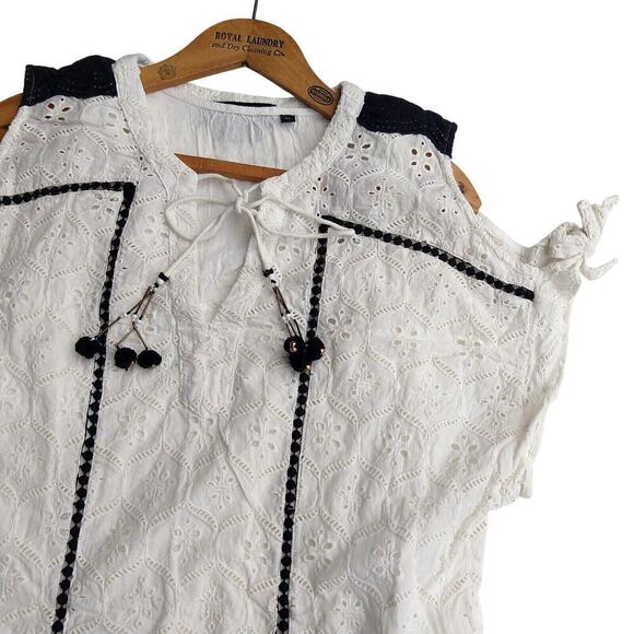 Hemant & Nandita Aditya Eyelet Lace Dress Size XS White Tunic Tassels Boho - Picture 5 of 9